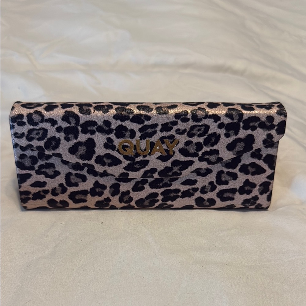 Quay Australia Black and Tan sunglass case  with Leopard Print